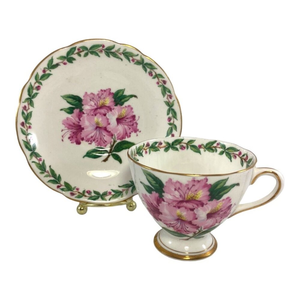 Gladstone Bone China Tea Cup & Saucer Set Laurel Time Pink Floral Design